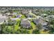 Scenic aerial shot showcasing a neighborhood with mature trees, lush lawns, and water features at 4004 Landor Ct, Venice, FL 34293