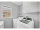 Bright laundry room equipped with modern washer, dryer, and ample storage cabinets at 821 Montrose Dr # 201, Venice, FL 34293