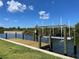 This waterfront home features a private wooden dock with a boat lift providing direct access to the water and boating adventures at 10115 Long Branch St, Port Charlotte, FL 33981