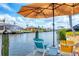 Waterfront view from the dock with umbrella, chairs and serene water view at 15092 Chinook Way, Port Charlotte, FL 33981