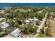 Breathtaking aerial view of a serene property showcasing a home and pool nestled within lush greenery near a stunning bay at 875 Morrison Ave, Englewood, FL 34223
