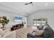 Cozy living room featuring wood floors, large TV, and access to a patio area at 129 David Blvd, Rotonda West, FL 33947
