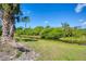 Scenic backyard view with a bench facing a tranquil stream, offering a serene outdoor escape at 161 Haddock Dr, Rotonda West, FL 33947