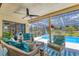 Relaxing screened-in patio features comfortable seating and views of the sparkling swimming pool at 5879 Venisota Rd, Venice, FL 34293