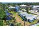 Aerial view showcases neighborhood homes with lush landscaping, situated near a tranquil waterway at 868 Harvard St, Englewood, FL 34223