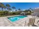An exterior shot of a pool, spa, poolside bar, and patio area surrounded by manicured landscaping and palm trees at 9144 Spring Valley Rd, Englewood, FL 34224