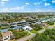 Scenic aerial view showcasing waterfront houses with backyard pools nestled along a network of canals and waterways at 15850 Viscount Cir, Port Charlotte, FL 33981