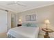 Cozy bedroom with light walls, and a table and lamp on either side of the bed at 4612 Club Dr # D102, Port Charlotte, FL 33953