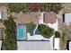 Aerial view showcases the pool, landscaping, and layout of this property and the location of buildings on the lot at 7234 Mamouth St, Englewood, FL 34224