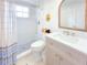 Bright bathroom featuring a vanity, sink, mirror, shower, and modern fixtures at 95 Coquina Ln, Englewood, FL 34223