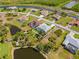 Aerial view of homes with pools nestled among lush greenery and winding waterways in a quiet neighborhood at 116 Tournament Rd, Rotonda West, FL 33947