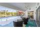 A covered patio overlooking a pool with patio furniture creates an ideal outdoor living space at 116 Tournament Rd, Rotonda West, FL 33947