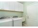 Functional laundry room with white cabinets and modern washer and dryer at 278 Crystal River Dr, Englewood, FL 34223