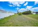 Expansive backyard with well-maintained lawn and white vinyl fence, ideal for outdoor activities and privacy at 279 Mark Twain Ln, Rotonda West, FL 33947