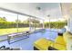 Enclosed patio featuring a comfortable seating area and great backyard views at 305 E Wentworth Cir, Englewood, FL 34223