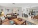 Relaxing living area with leather seating, a textured rug, and views of the outdoor pool at 500 Green Dolphin S Dr, Placida, FL 33946