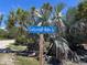 Charming 'Coconut Palm Lane' street sign surrounded by lush palm trees under a clear blue sky at 9270 Little Gasparilla Is, Placida, FL 33946