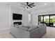 Comfortable living room featuring fireplace, TV, and open access to the outdoor living area at 10454 Atenia St, Port Charlotte, FL 33981