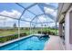 Beautiful, screened-in pool and lanai area with clear blue water and relaxing backyard views at 4225 Fairway Dr, North Port, FL 34287