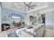 Bright living room with vaulted ceiling, nautical accents, and comfortable seating at 530 Spaniards Rd, Placida, FL 33946