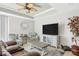 Well-lit living room with plush furniture, a decorative ceiling fan, and a nearby decorative tortoise at 8005 Bay Pointe Dr, Englewood, FL 34224