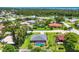 Scenic aerial view of a pool home in a well-maintained neighborhood with lush landscaping near a body of water at 1040 Caples St, Englewood, FL 34223