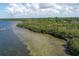 Aerial view of tranquil bay waters surrounded by lush mangroves with a wooden walkway and boat docks nearby at 1040 Caples St, Englewood, FL 34223