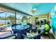 Enclosed patio with comfortable seating areas, dining table and backyard swimming pool at 1040 Caples St, Englewood, FL 34223