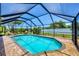 Screened-in pool with brick patio, plants and a relaxing backyard setting at 1040 Caples St, Englewood, FL 34223