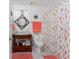 Charming bathroom with seahorse shower curtain, stylish vanity, and decorative accents at 4399 Mundella Cir, Port Charlotte, FL 33948