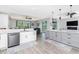 Modern kitchen featuring a center island, stainless steel appliances, and sleek gray and white cabinetry at 1119 Boundary Blvd, Rotonda West, FL 33947