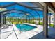 Private screened-in pool with clear blue water, lounge chairs, and mature landscaping for a serene backyard oasis at 1119 Boundary Blvd, Rotonda West, FL 33947