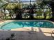 Backyard screened-in pool with patio area and lush tropical landscaping at 133 Paddington Rd, Venice, FL 34293