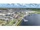 A beautiful aerial view of the Waterside community, with parks, shops, a lake and modern buildings under a cloudy sky at 17921 Grand Prosperity Dr, Venice, FL 34293