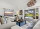 Bright living area with sliding doors, comfortable seating, and a view of the pool at 34 Broadmoor Ln, Rotonda West, FL 33947