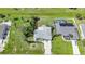 Aerial view showcases the home's location, yard size, and proximity to a neighboring pool at 55 Mark Twain Ln, Rotonda West, FL 33947