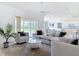 Bright and airy living room with neutral tones, modern furniture, and a sliding glass door to the outdoor space at 104 Mark Twain Ln, Rotonda West, FL 33947