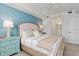 Well-appointed bedroom featuring a comfortable bed, accent wall, and ample natural light at 12470 Wellen Golf St # 107, Venice, FL 34293