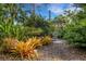 Backyard landscaping with various trees, plants, and shrubs and a stone path at 1733 Belvidere Rd, Englewood, FL 34223