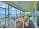 Inviting screened porch with dining table and seating, offering stunning water views at 1784 Bayshore Dr, Englewood, FL 34223