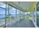 Inviting screened porch with ceiling fans, offering stunning views of the water at 1784 Bayshore Dr, Englewood, FL 34223