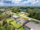 Aerial view of the house showing a large backyard, screened-in lanai, pool and lush landscaping at 4221 Ulster Ave, North Port, FL 34287