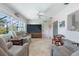 Bright living room with a large TV, comfortable seating, and a view of the outdoors at 1030 Haste Ln, Englewood, FL 34223