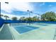 Well-maintained blue and green pickleball courts with lighting, perfect for enjoying the sport with friends at 1530 Hyssop Loop, North Port, FL 34289