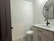 Updated powder bath with new vanity and fixtures, granite countertop, and tile surround shower at 4300 Avanti Cir, North Port, FL 34287