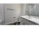 Clean bathroom with white vanity, a large mirror, and a shower/tub combo at 9137 Gulf Haven Dr, Parrish, FL 34219