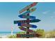 Colorful signpost showing distances to various cities near a beautiful white sand beach at 933 Harbor S Dr, Venice, FL 34285