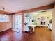 Bright eat-in kitchen with retro details, view to the pool, and breakfast bar at 933 Harbor S Dr, Venice, FL 34285