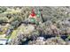 An aerial view of a parcel of land with a single-story house surrounded by trees and green vegetation at 33021 Ranch Rd, Dade City, FL 33523