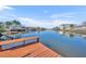 Scenic waterway view with a private wooden dock and calm waters, ideal for boating and relaxation at 3427 Minnow Creek Dr, Hernando Beach, FL 34607